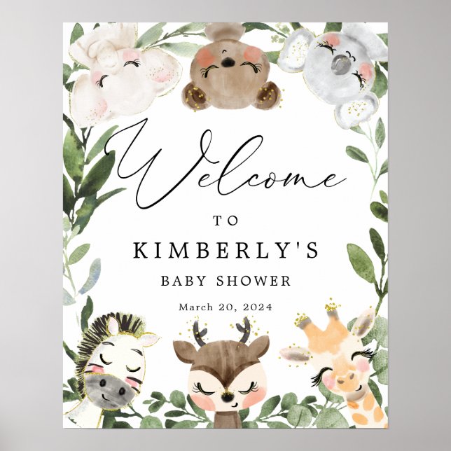 Lovely Animals Baby Shower Welcome Sign (Front)