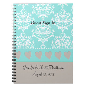 Lovely Aqua Blue and Taupe Wedding Guest Notebook