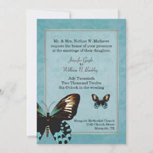 Lovely Aquamarine Butterfly Wedding Invitation