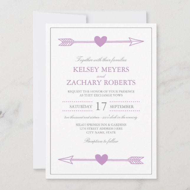 Lovely Arrows Wedding Invitation / Lilac and Grey (Front)