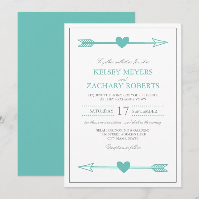 Lovely Arrows Wedding Invitation / Teal and Grey (Front/Back)