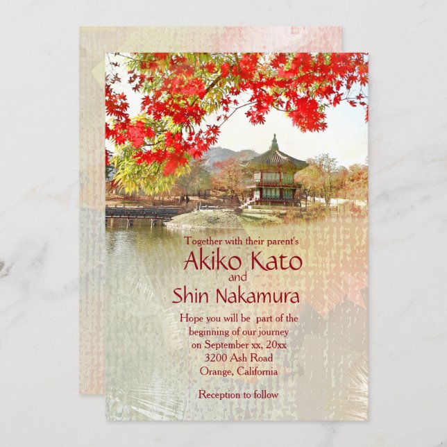 Lovely Asian Themed Custom Wedding Invitation (Front/Back)