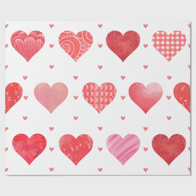 Lovely Assorted Hearts on White Valentine's Day Wrapping Paper (Flat)