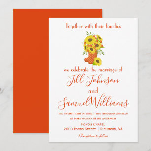 Lovely Autumn Theme Sunflower Boot Vase Wedding In Invitation