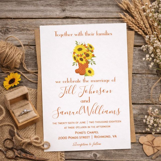 Lovely Autumn Theme Sunflower Boot Vase Wedding In Invitation (Creator Uploaded)