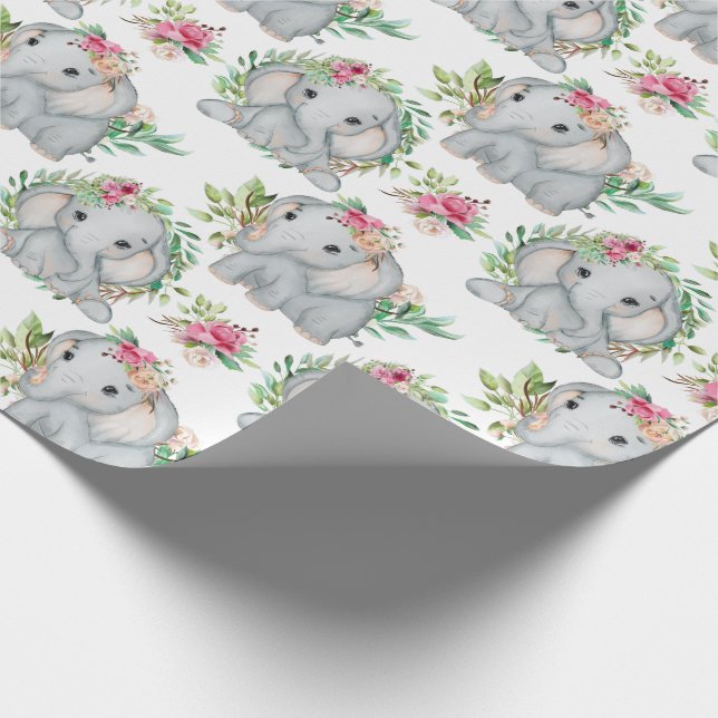 Lovely Baby Elephant and Flowers Pattern For Kids  Wrapping Paper (Corner)