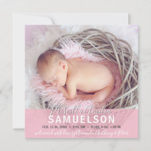 Lovely Baby Girl Birth Announcement Pink PHOTO