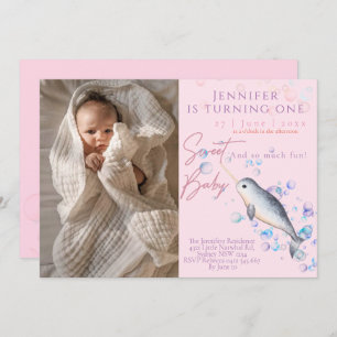 Lovely baby Narwhal 1st Birthday Party Invitation