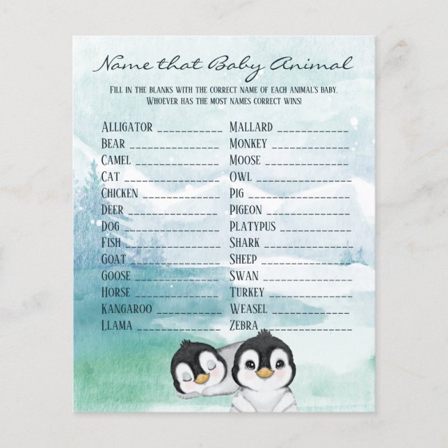 Lovely Baby Penguins Baby Animal Name Game Flyer (Front)