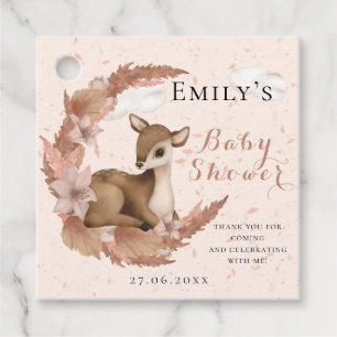 Lovely Bambi & Flowers Pastel Pink Baby Shower Favour Tags