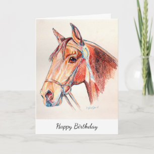 Lovely Bay horse wearing rosette Card