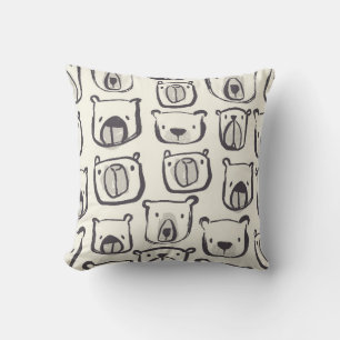 Lovely bear face hand drawn doodles illustration p throw pillow
