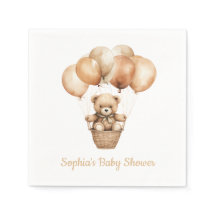 Lovely Bear with Balloons Baby Shower Paper Napkin