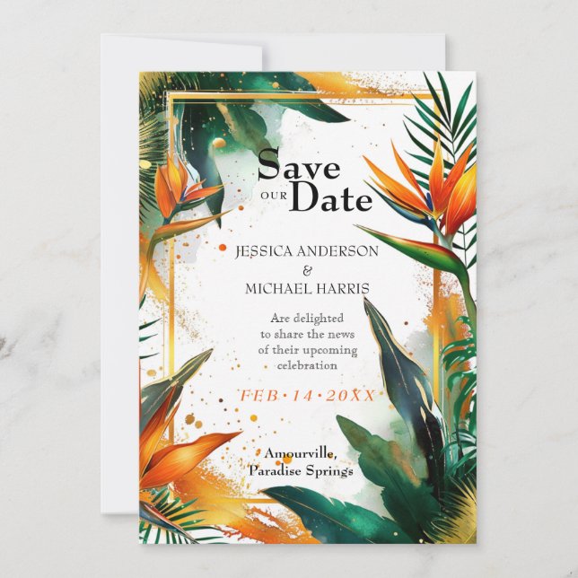 Lovely Birds of Paradise Bliss Save The Date (Front)