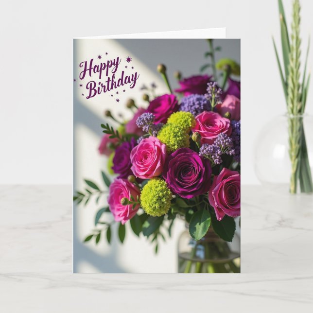 Lovely Birthday Fuchsia Card (Front)