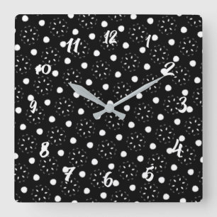 Lovely Black and White Dots and Daisy Design Squar Square Wall Clock