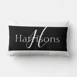 Lovely Black and White Elegant Monogram Family Lumbar Pillow