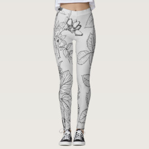 Lovely black and white etchings of leaves and pods leggings