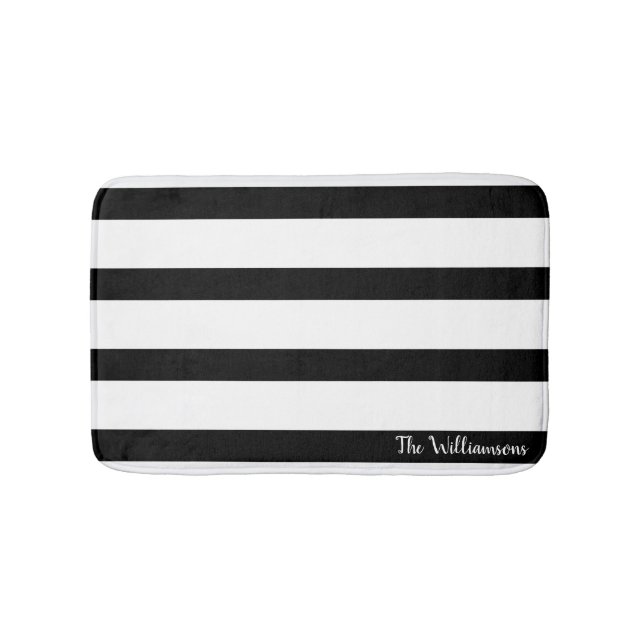 Lovely Black and White Striped Bath Mat (Front)