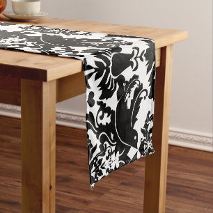 Lovely Black Love Bird Damask Pattern Short Table Runner