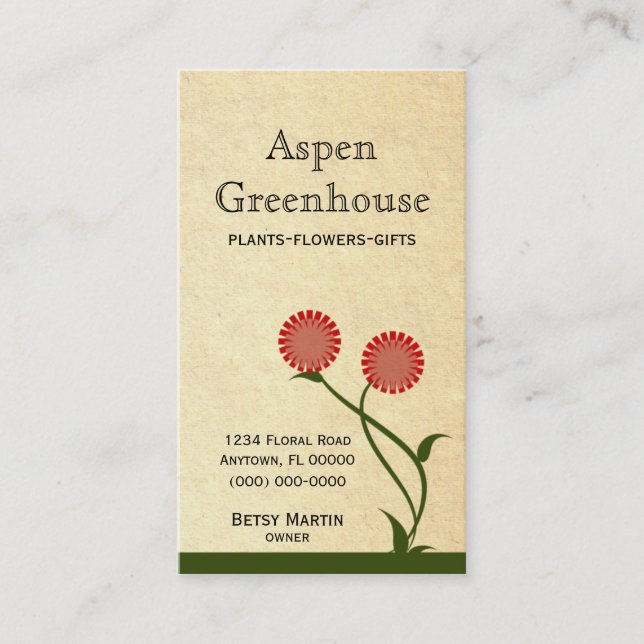 Lovely Blooms Business Card, Red Card (Front)