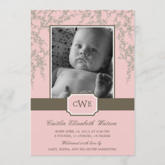 Lovely Blossoms Baby Faire-part de naissance (Rose