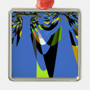 Lovely Blue African Tribal Motif Pattern Art Print Metal Ornament