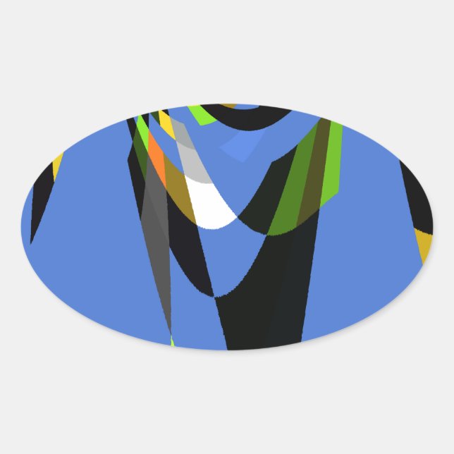 Lovely Blue African Tribal Motif Pattern Art Print Oval Sticker (Front)