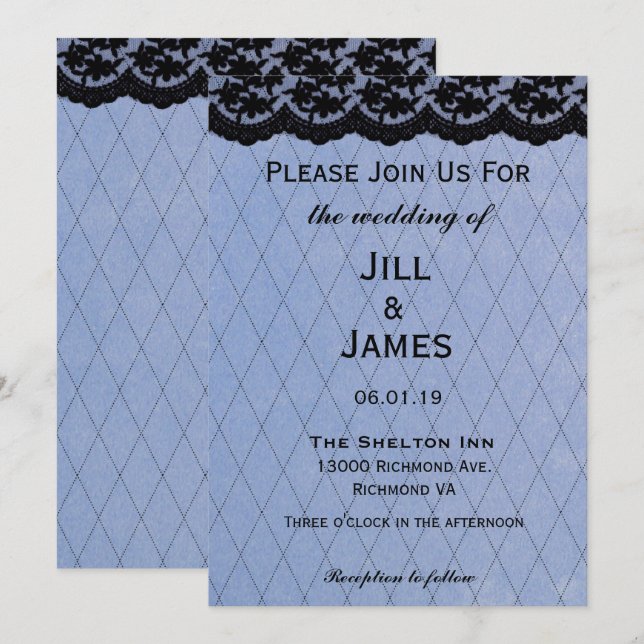 Lovely Blue and Black Lace Wedding Invitation (Front/Back)
