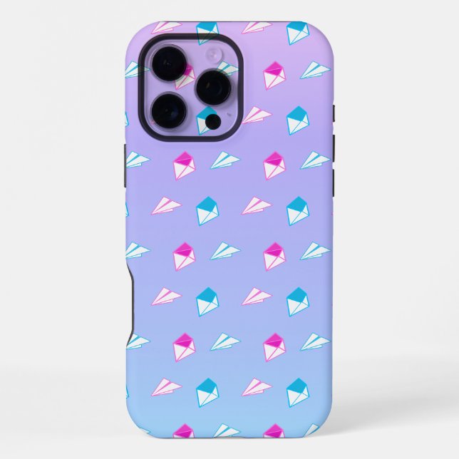 Lovely Blue and Pink Paper Plane Letter and Envelo iPhone Case (Back)