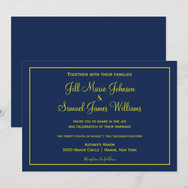 Lovely Blue and Yellow Wedding Invitation (Front/Back)