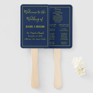 Lovely Blue and Yellow Wedding Program Hand Fan