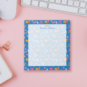 lovely blue bee wildflowers floral pattern Name Notepad