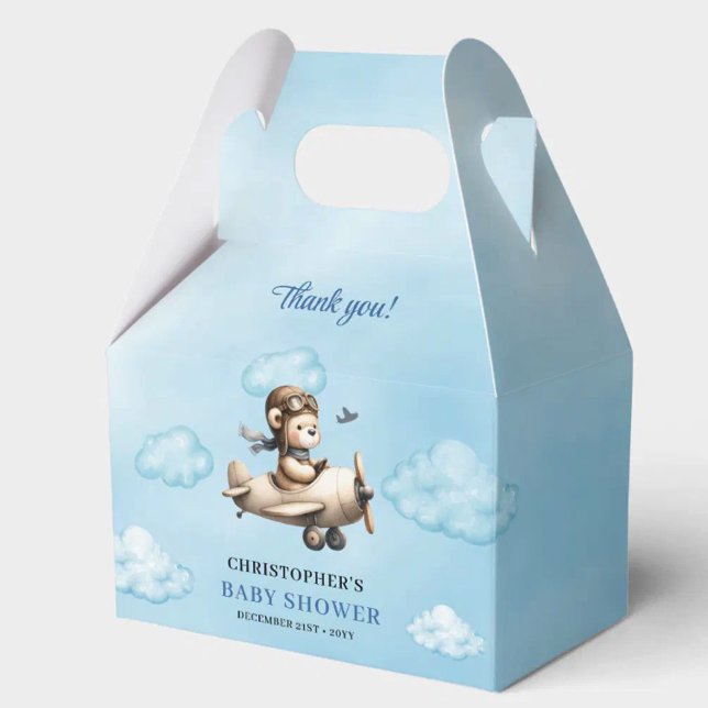 Lovely Blue Brown Teddy Bear Pilot Baby Shower   Favor Box (Lovely Blue Brown Teddy Bear Pilot Baby Shower Favor Box

)