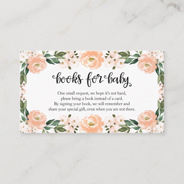 Lovely Blue Floral Baby Shower Books For Baby Enclosure Card (Front)