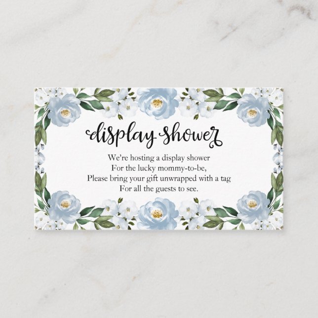 Lovely Blue Floral Baby Shower Display Shower Enclosure Card (Front)