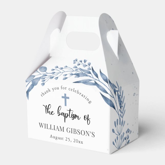 Lovely Blue Florals Baptism Favor Box (Front Side)