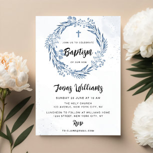 Lovely Blue Florals Baptism  Invitation