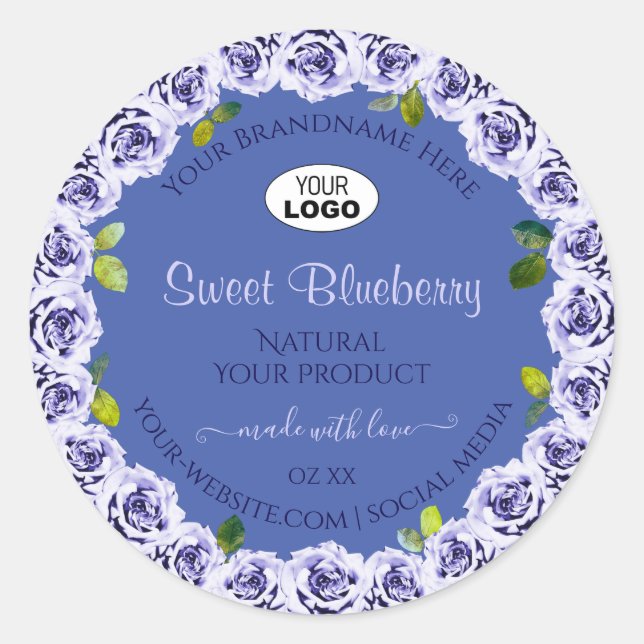 Lovely Blue Product Package Labels Cute Roses Logo (Front)