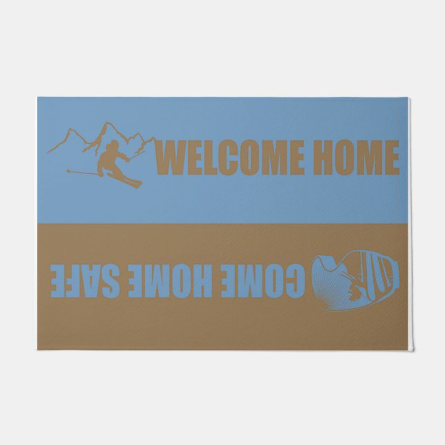 Lovely Blue Sports Mat, Skiing  Doormat (Front)