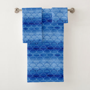 Lovely Blue Watercolor Scale Pattern Towel Set