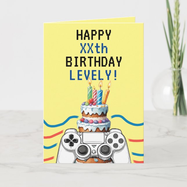 Lovely Blue & Yellow Gamer Controller Birthday Card (Front)