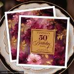 Lovely Boho Maroon Blush Gold 50th Birthday Napkin<br><div class="desc">✅ For matching items search 26-50 in my collections ✅ Celebrate a milestone birthday in elegance with our 50th Birthday Napkins collection, featuring watercolor florals in rich burgundy, marsala, maroon, deep red, and soft blush tones, accented with shimmering gold leaves. Perfect for women’s milestone birthdays, these napkins combine boho-inspired charm...</div>