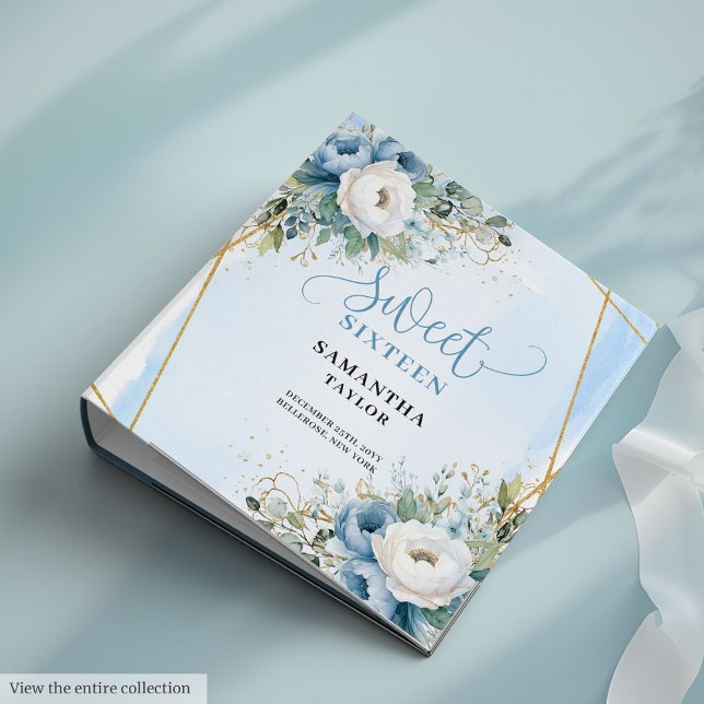 Lovely Boho Powder Blue Greenery Floral Sweet 16th Binder (Lovely Boho Powder Blue Greenery Floral Sweet Sixteen)