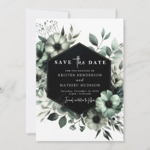 Lovely Botanical Minimal Sage Green Wedding Save The Date