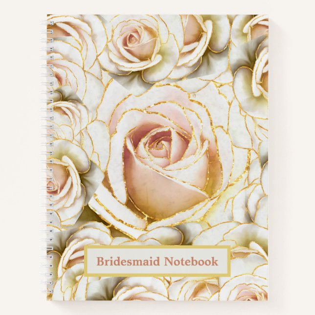 Lovely Bridesmaid White and Pink Glittery Roses Notebook (Front)