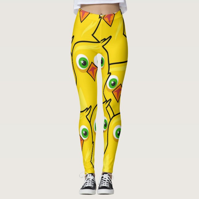 Lovely Bright Yellow Easter Chickens Leggings (Front)