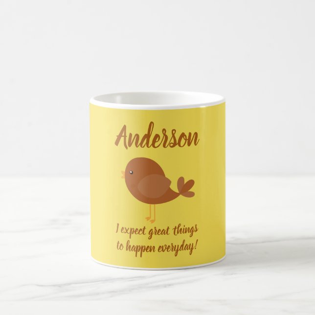 Lovely Brown Bird Positive Saying Coffee Mug (Center)