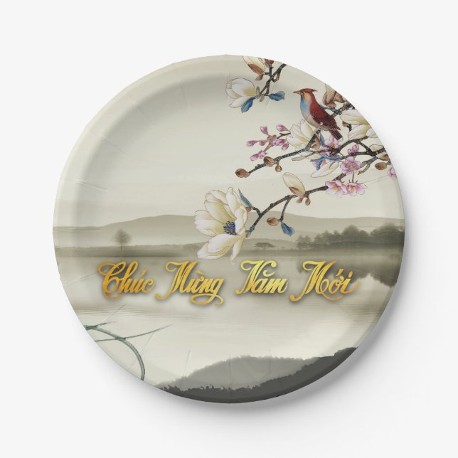 Lovely bucolic scene Spring Vietnamese New Year PP Paper Plate (Front)