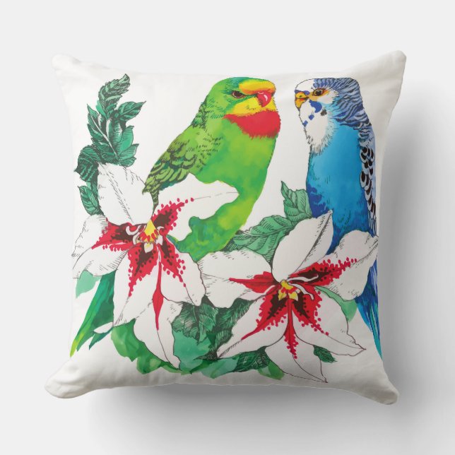 Lovely Budgie Couple Throw Pillow (Front)
